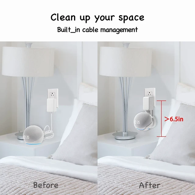 Alt view image 5 of 7 - Wall Mount Holder for Echo Dot 4th/5th Generation(1 Pack, White) | Outlet Hanger for Echo Dot 4th/5th Gen, Smart Speaker Stand, Space-Saving Dot Accessories, Built-in Cable Management shelf