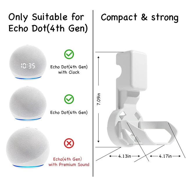 Alt view image 2 of 7 - Wall Mount Holder for Echo Dot 4th/5th Generation(1 Pack, White) | Outlet Hanger for Echo Dot 4th/5th Gen, Smart Speaker Stand, Space-Saving Dot Accessories, Built-in Cable Management shelf