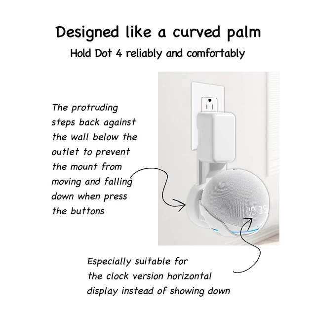 Alt view image 3 of 7 - Wall Mount Holder for Echo Dot 4th/5th Generation(1 Pack, White) | Outlet Hanger for Echo Dot 4th/5th Gen, Smart Speaker Stand, Space-Saving Dot Accessories, Built-in Cable Management shelf