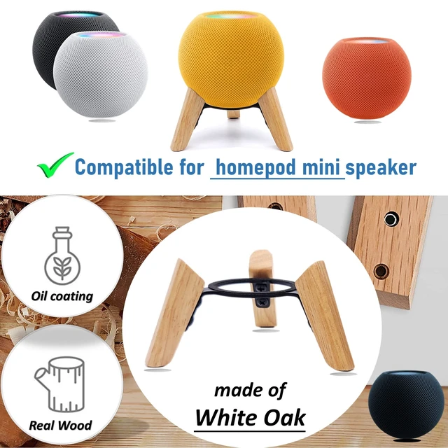 Alt view image 4 of 7 - Real Wood Stand for Homepod mini smart Speaker,Desktop Bracket (White Oak) | wooden tripod with metal frame,safe stable holder mount with anti-slip silicone pad protects home pod mini on table