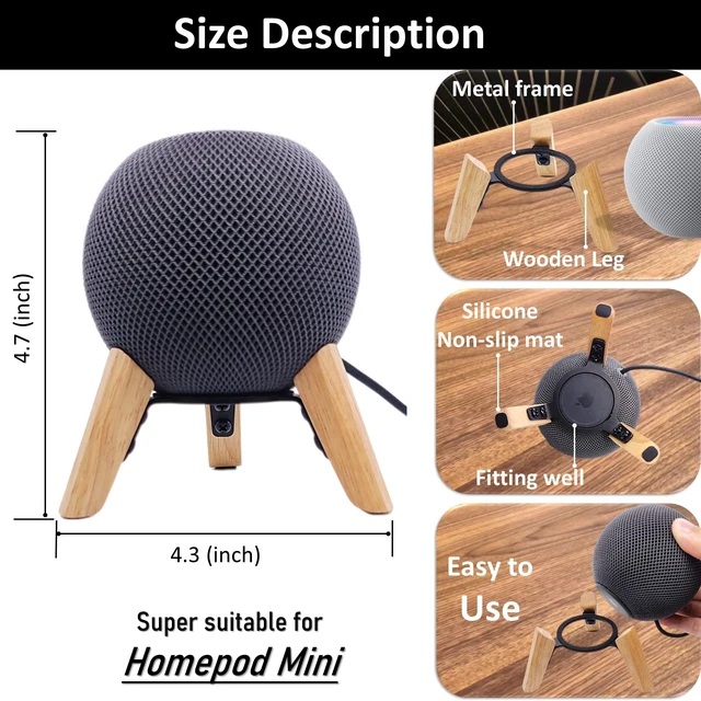 Alt view image 2 of 7 - Real Wood Stand for Homepod mini smart Speaker,Desktop Bracket (White Oak) | wooden tripod with metal frame,safe stable holder mount with anti-slip silicone pad protects home pod mini on table
