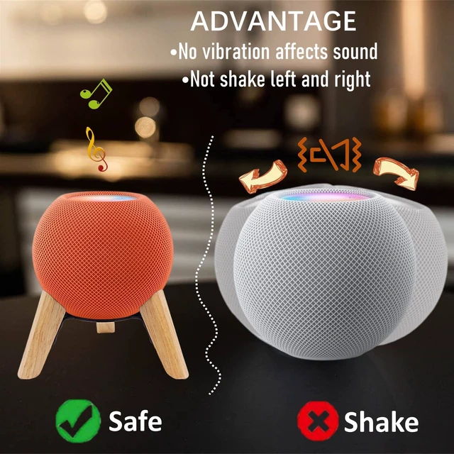 Alt view image 5 of 7 - Real Wood Stand for Homepod mini smart Speaker,Desktop Bracket (White Oak) | wooden tripod with metal frame,safe stable holder mount with anti-slip silicone pad protects home pod mini on table