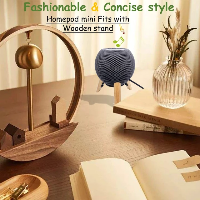Alt view image 7 of 7 - Real Wood Stand for Homepod mini smart Speaker,Desktop Bracket (White Oak) | wooden tripod with metal frame,safe stable holder mount with anti-slip silicone pad protects home pod mini on table