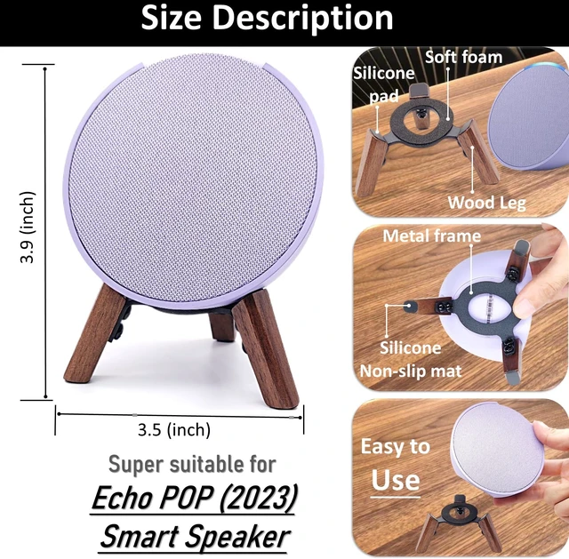 Alt view image 3 of 7 - Real Wood Stand for Echo Pop Speaker, Tripod Accessories Holder, Walnut
