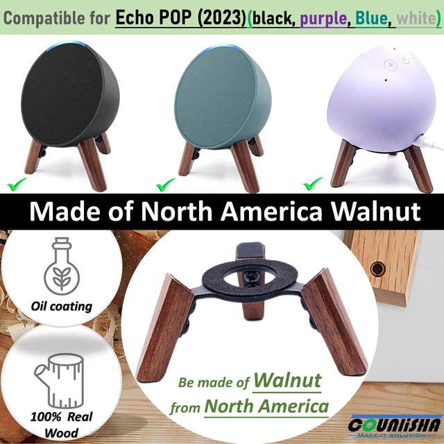 Alt view image 4 of 7 - Real Wood Stand for Echo Pop Speaker, Tripod Accessories Holder, Walnut