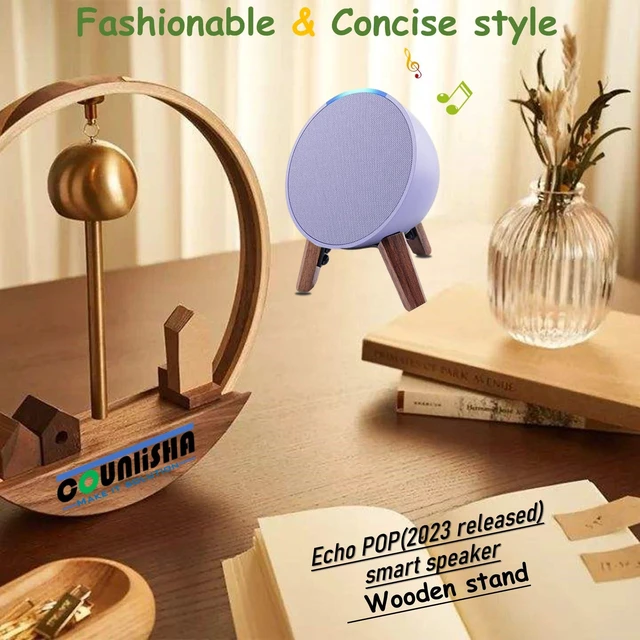 Alt view image 7 of 7 - Real Wood Stand for Echo Pop Speaker, Tripod Accessories Holder, Walnut