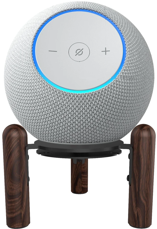 Main image of Desk Wood Stand for 2025 New Echo Dot Max, Increase The Height of The Speaker. Improve Sound Quality and Hide The Power Cord. (Black Walnut)