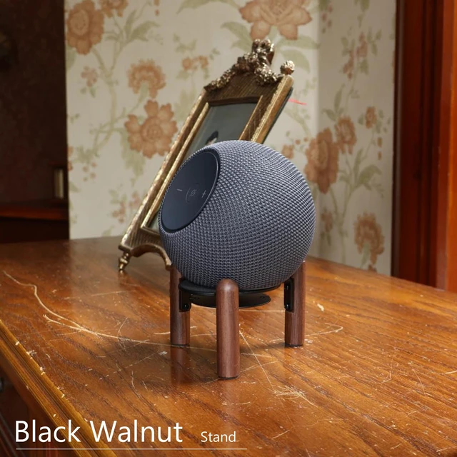 Alt view image 2 of 7 - Desk Wood Stand for 2025 New Echo Dot Max, Increase The Height of The Speaker. Improve Sound Quality and Hide The Power Cord. (Black Walnut)