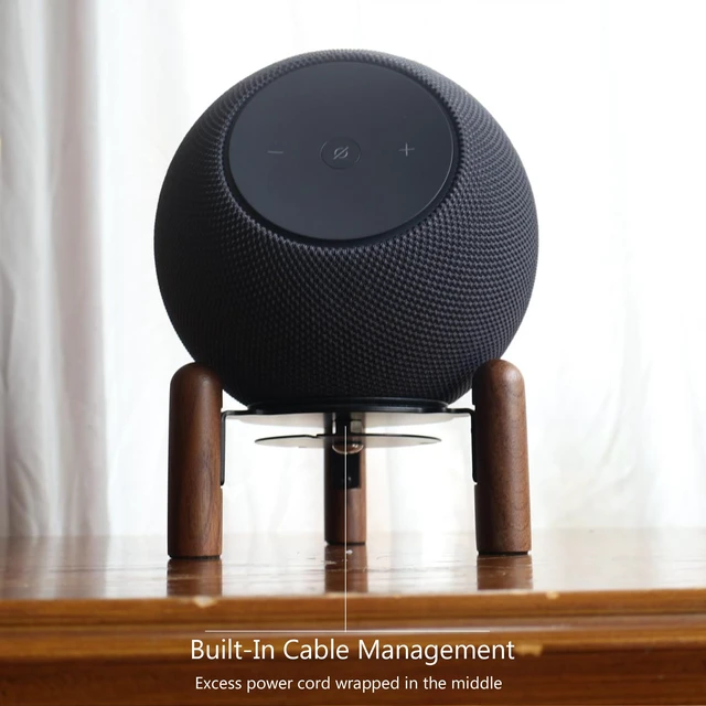 Alt view image 3 of 7 - Desk Wood Stand for 2025 New Echo Dot Max, Increase The Height of The Speaker. Improve Sound Quality and Hide The Power Cord. (Black Walnut)