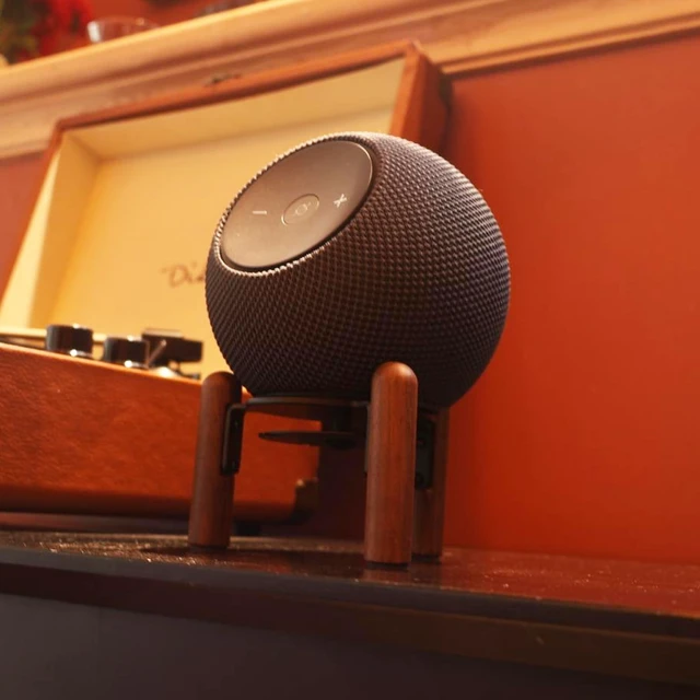 Alt view image 5 of 7 - Desk Wood Stand for 2025 New Echo Dot Max, Increase The Height of The Speaker. Improve Sound Quality and Hide The Power Cord. (Black Walnut)