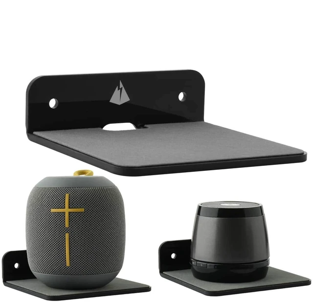 Alt view image 2 of 7 - Small Wall Shelf Speaker Stand, Mount for Webcam, Cell Phones, Mesh Router, Display Shelf Acrylic (Black)