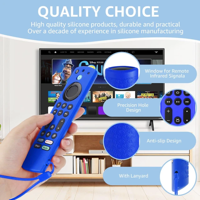 Alt view image 5 of 7 - (2pcs) Silicone Remote Cover for Firetv 4K Max (2nd)/ Insignia/Pioneer/Toshiba/Omni (QLED) Series, Anti-Slip Protective Case with Same Color Lanyard (Blue&Red)
