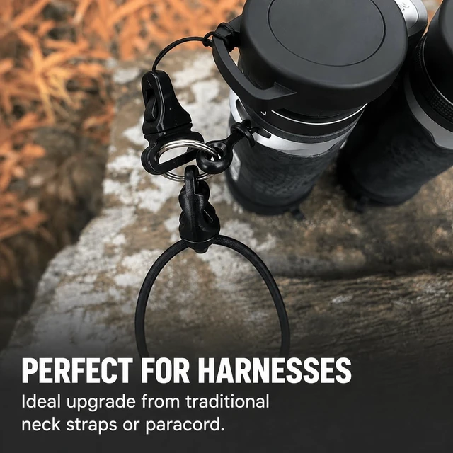 Alt view image 3 of 7 - Binocular Lens Cap Cover Attachment Hardware | Quick Release Clip Cord | Durable Cord Loop & Hardware | Secure Lens Cap | Easy Install, No-Tie Installation | Replacement | Quick Detach