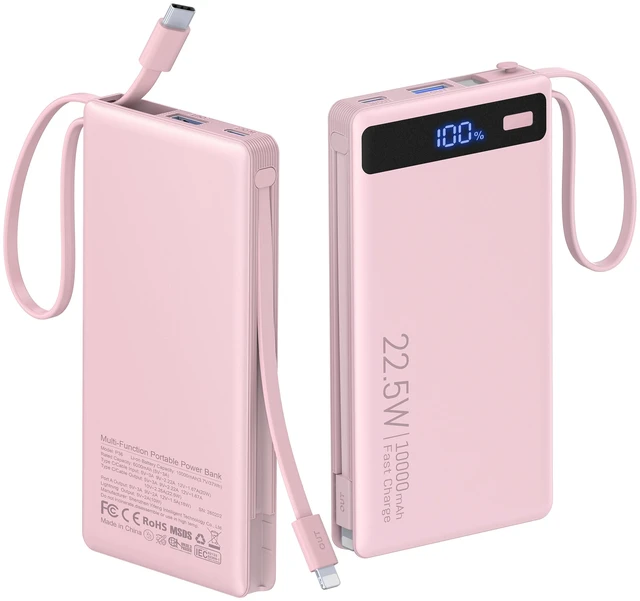 Main image of Bank 10000mAh Built-in 2 Cables, 22.5W 40% Thinner Portable Charger | Travel Essential 4-Device Powerbank, USB C Battery Pack, 30-Min Fast Charger to 50% for iPhone 17 16 15 Plus Pro SamsuniPag