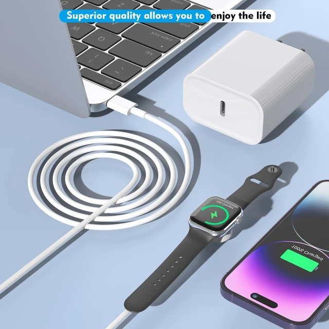 Alt view image 4 of 7 - Fast Charger for Apple Watch Charger, USB C iPhone Watch Charger Plug Adapter & Long 6.6FT iWatch Portable Wireless Fast Charging Cable Cord Compatible with Apple Watch Series 10/9/8/7/SE/6/5/4/3/2/1