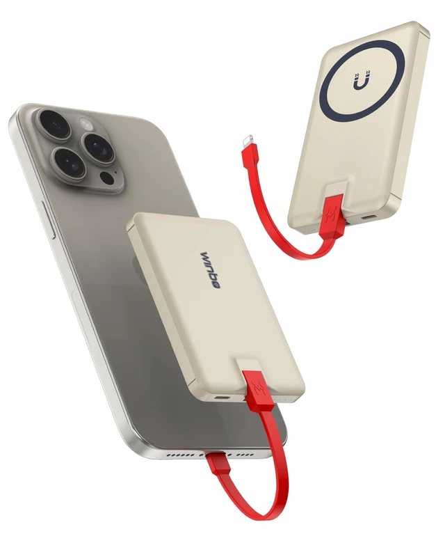 Alt view image 2 of 6 - Mini Portable Charger for iPhone, Upgraded 5000mAh Magnetic Power Bank with Bulit-in Cable, Slim Battery Pack Backup Charger Compatible with iPhone 14/14 Pro Max/13/13 Pro/12 Pro/11/XS/XR/X/8/7/6
