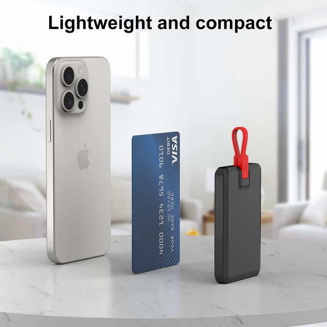 Alt view image 3 of 6 - Mini Portable Charger for iPhone, Upgraded 5000mAh Magnetic Power Bank with Bulit-in Cable, Slim Battery Pack Backup Charger Compatible with iPhone 14/14 Pro Max/13/13 Pro/12 Pro/11/XS/XR/X/8/7/6