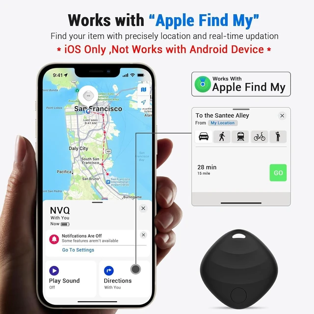 Alt view image 2 of 7 - Key Finder, Works with Apple Find My, Bluetooth Tracker, Black 1 Pack | Works with Apple Find My (iOS only), 400ft range, 80dB loud ring, IP67 waterproof smart item locator for keys and wallet.
