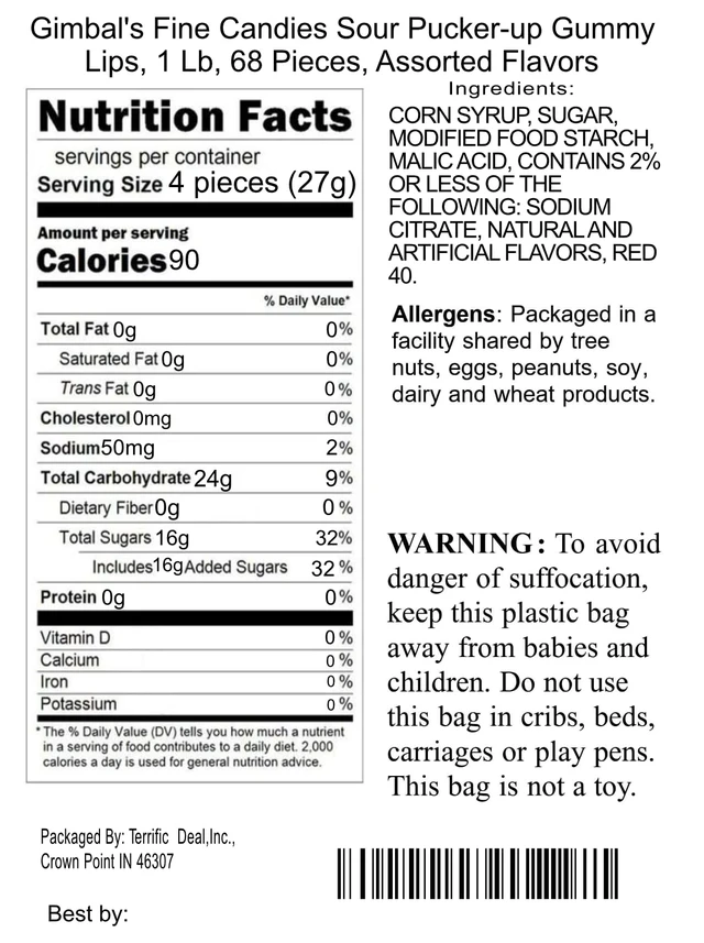 Alt view image 2 of 7 - Fine Candies Sour Pucker-up Gummy Lips, 1 Lb, 68 Pieces, Assorted Flavors