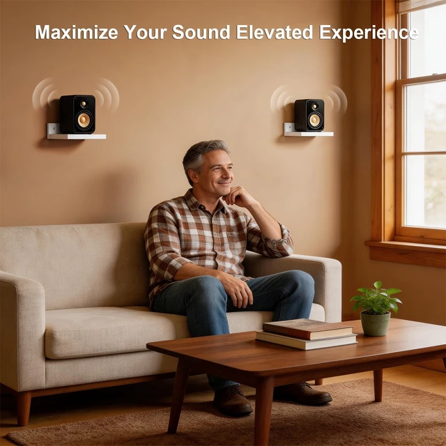 Alt view image 4 of 7 - Surround Sound Speaker Stand, Set of 2 Universal Small Speaker Mount Speaker Shelf for Samsung, Roku, Sony, JBL, Vizio, LG