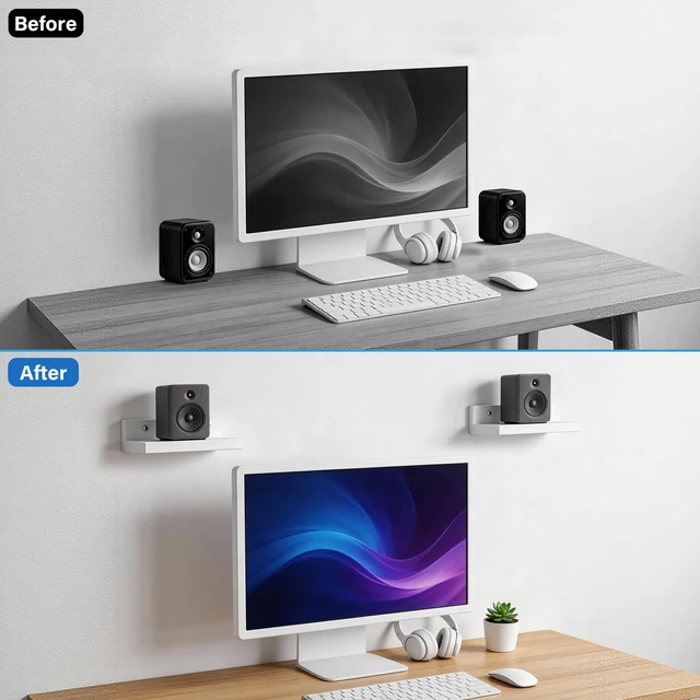 Alt view image 6 of 7 - Surround Sound Speaker Stand, Set of 2 Universal Small Speaker Mount Speaker Shelf for Samsung, Roku, Sony, JBL, Vizio, LG