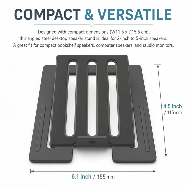 Alt view image 2 of 6 - Tilted Desktop Speaker Stands for Computer Speakers, Small to Medium Speakers and Studio Monitors, Metal Speaker Stand Pair, Black