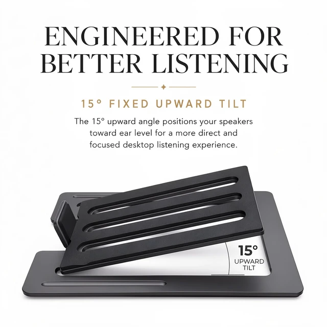 Alt view image 3 of 6 - Tilted Desktop Speaker Stands for Computer Speakers, Small to Medium Speakers and Studio Monitors, Metal Speaker Stand Pair, Black