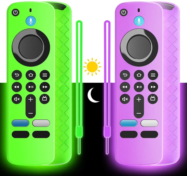Main image of (2 Pack) Soft Silicone Remote Cover for (newestmodel) Stick HD, 4K Plus Remote Controls, Stick Cover Glow in The Dark, Anti Slip Shockproof Protective Case with Lanyard (Glow Green&Glow Purple)