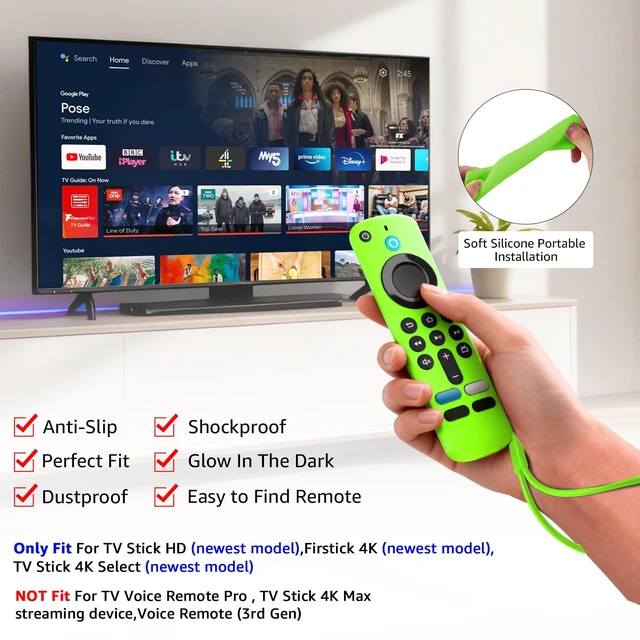 Alt view image 6 of 7 - (2 Pack) Soft Silicone Remote Cover for (newestmodel) Stick HD, 4K Plus Remote Controls, Stick Cover Glow in The Dark, Anti Slip Shockproof Protective Case with Lanyard (Glow Green&Glow Purple)
