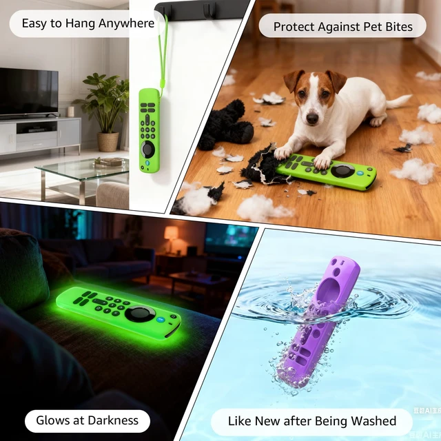 Alt view image 5 of 7 - (2 Pack) Soft Silicone Remote Cover for (newestmodel) Stick HD, 4K Plus Remote Controls, Stick Cover Glow in The Dark, Anti Slip Shockproof Protective Case with Lanyard (Glow Green&Glow Purple)
