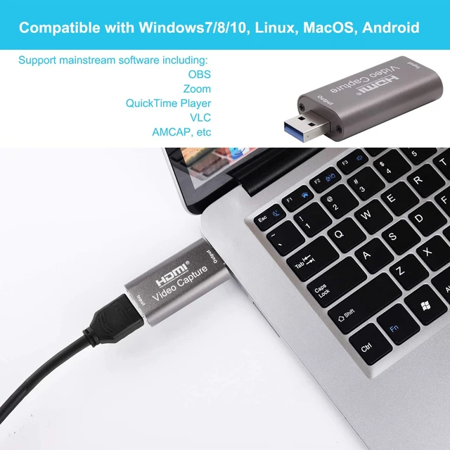 Alt view image 6 of 7 - 4K HDMI to USB Capture Card, 1080P@60Hz, Live Streaming & Recording | Plug and Play HDMI Capture for DSLR, Camcorder and Action Cam, Ideal for OBS, Zoom, Live Streaming and Video Calls
