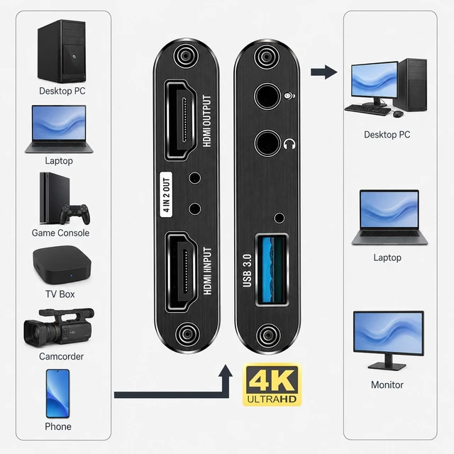 Alt view image 7 of 7 - Capture Card for Streaming 4K HDMI Video Capture Card | Game Capture Card, 1080P 60FPS Video Capture Device, HDMI to USB 3.0 for Camera/Xbox/PS4/PS5/PC/OBS/PC/Mac Windows 10/11