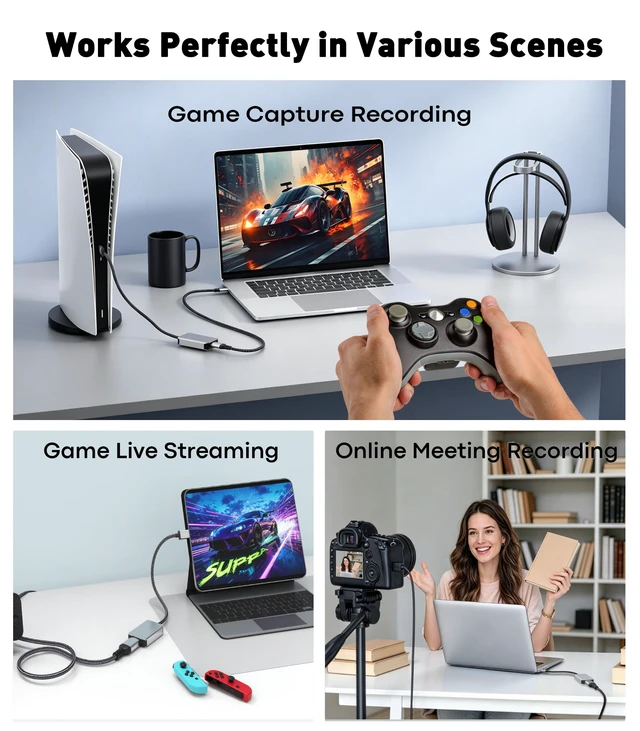 Alt view image 5 of 7 - Video Capture Card,4K HDMI to USB 3.0,1080P 60FPS for Streaming | Low Latency Capture Card for Gaming and Recording,Compatible with PS5/4, Switch 2, Xbox, Quest 3, Camera, PC, Xbox