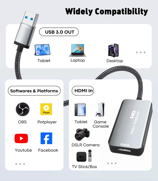 Alt view image 7 of 7 - Video Capture Card,4K HDMI to USB 3.0,1080P 60FPS for Streaming | Low Latency Capture Card for Gaming and Recording,Compatible with PS5/4, Switch 2, Xbox, Quest 3, Camera, PC, Xbox