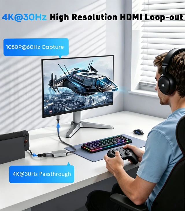Alt view image 2 of 7 - Video Capture Card,4K HDMI to USB 3.0,1080P 60FPS for Streaming | Low Latency Capture Card for Gaming and Recording,Compatible with PS5/4, Switch 2, Xbox, Quest 3, Camera, PC, Xbox