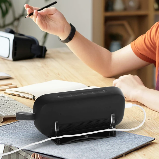 Alt view image 6 of 7 - Desktop Holder for Bose New SoundLink Flex 2nd Gen/Bose SoundLink Flex Bluetooth Speaker, Table Base Stand Display Stand Acrylic Speaker Stand Mount with Cable Management Groove (Black)