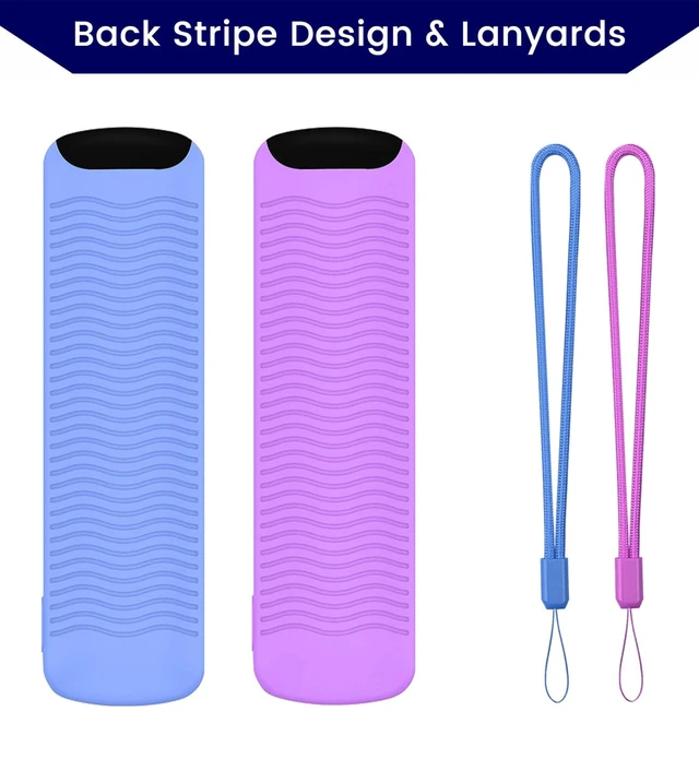 Alt view image 2 of 5 - 2-Pack Glowing Remote Cover for Smart TV Remote Controller, Blue & Purple | Silicone Protective Case with Lanyard, Glow Blue and Glow Purple, Glowing in the Dark, GITD!