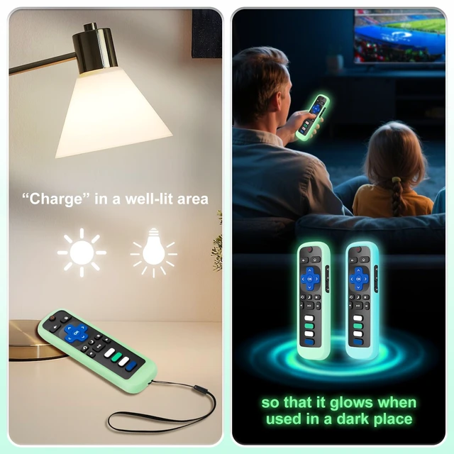 Alt view image 5 of 7 - for Roku-Remote-Cover,Glow in The Dark Silicone Protective Case | Compatible with All Roku TV Remote,Blue and Green 2-Pack,