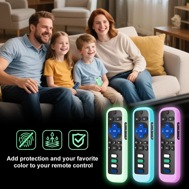 Alt view image 7 of 7 - for Roku-Remote-Cover,Glow in The Dark Silicone Protective Case | Compatible with All Roku TV Remote,Blue and Green 2-Pack,