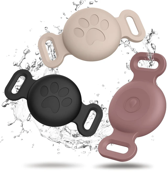 Main image of Case for Airtag Cat Collar Holder, 3 Pack Soft Silicone Anti-Lost Waterproof Protective Case Cover Compatible with Apple Airtag 2nd & 1st Gen, for Pet Cat Collars Holder (Black+SmokPurpl+Stone)