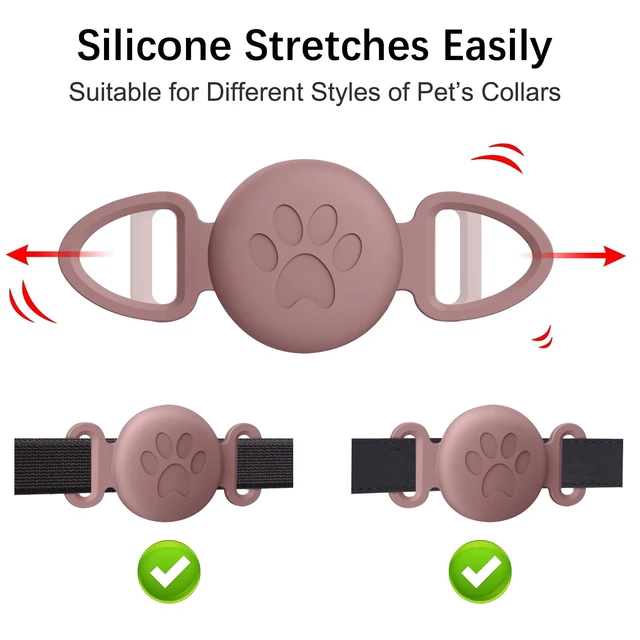 Alt view image 2 of 7 - Case for Airtag Cat Collar Holder, 3 Pack Soft Silicone Anti-Lost Waterproof Protective Case Cover Compatible with Apple Airtag 2nd & 1st Gen, for Pet Cat Collars Holder (Black+SmokPurpl+Stone)