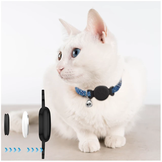 Alt view image 5 of 7 - Case for Airtag Cat Collar Holder, 3 Pack Soft Silicone Anti-Lost Waterproof Protective Case Cover Compatible with Apple Airtag 2nd & 1st Gen, for Pet Cat Collars Holder (Black+SmokPurpl+Stone)
