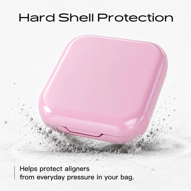 Alt view image 7 of 7 - Retainer Case with Mirror, Slim Aligner Case Kit for Invisalign - Pink | Built-in Mirror Pocket-Size for Travel Removable Silicone Liner Magnetic Closure Full Accessory Kit