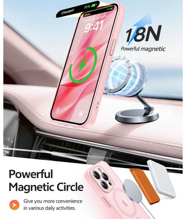 Alt view image 3 of 7 - for iPhone 15 Pro Case, Fit for Magsafe, Screen Protector | Full Camera Protection, Translucent Matte, 14FT Military Grade Drop Proof, Shockproof Protective Phone Cover, Light Pink