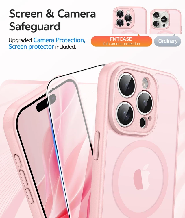 Alt view image 4 of 7 - for iPhone 15 Pro Case, Fit for Magsafe, Screen Protector | Full Camera Protection, Translucent Matte, 14FT Military Grade Drop Proof, Shockproof Protective Phone Cover, Light Pink