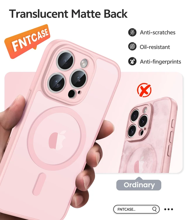 Alt view image 6 of 7 - for iPhone 15 Pro Case, Fit for Magsafe, Screen Protector | Full Camera Protection, Translucent Matte, 14FT Military Grade Drop Proof, Shockproof Protective Phone Cover, Light Pink