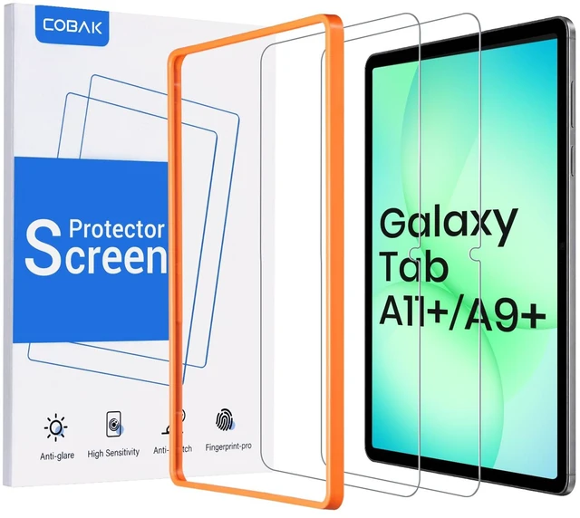 Main image of 2-Pack Tempered Glass Screen Protector for Samsung Galaxy Tab A11 Plus (A11+) 2025 / Tab A9 Plus (A9+) 2023 11-inch, Installation Frame, 9H Hardness, Anti-Scratch
