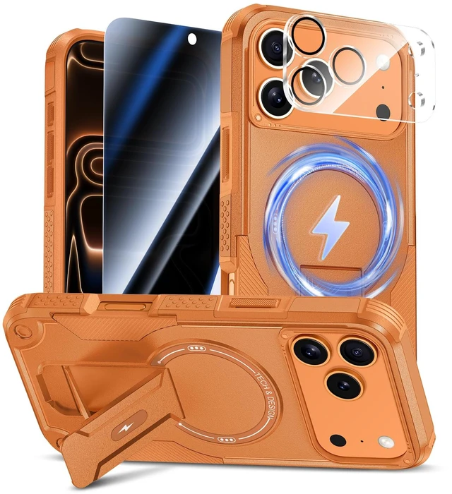 Main image of 3 in 1 for iPhone 17 Pro Max Case with Privacy Screen Protector | Glass Camera Lens Protector,Compatible for MagSafe,Invisible Kickstand, Shockproof Phone Cover for iPhone 17 Promax