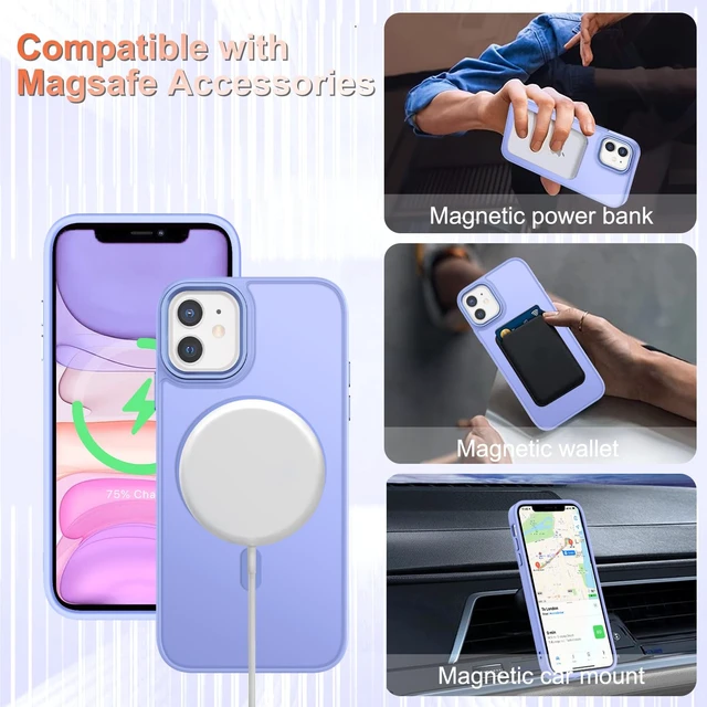 Alt view image 3 of 7 - for iPhone 11 Case, Matte Magnetic Phone Case, Lavender Purple | Fit for Magsafe, Screen Protector Included, Translucent Frosted Slim Shockproof Protective Cover