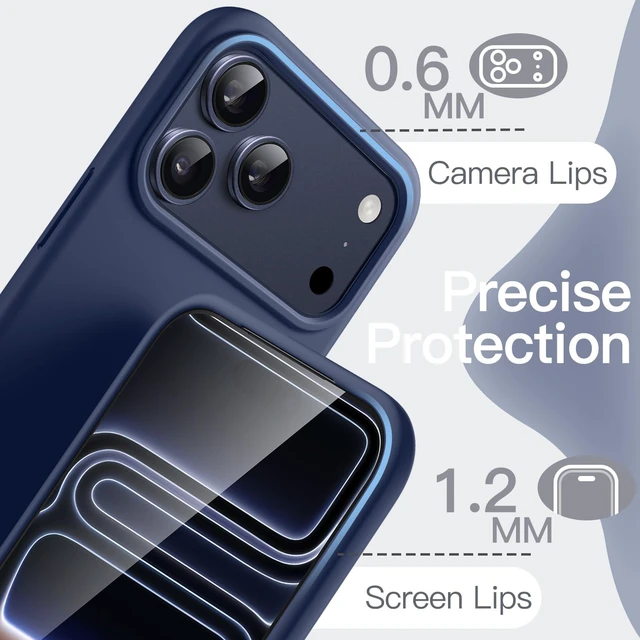 Alt view image 5 of 7 - Silicone Case for iPhone 17 Pro, Dark Blue | Silky Soft Touch, Shockproof Protection, Scratch Resistant, Microfiber Lining